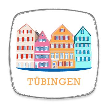 Tübingen, Neckar view, drawing, Germany - Square fridge magnet - white - Front
