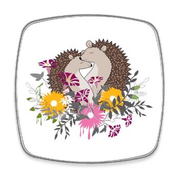 Zwei kleine Igel sitzen gemeinsam im Blumenbeet - Viereckiger Kühlschrankmagnet - Weiß - Vorne