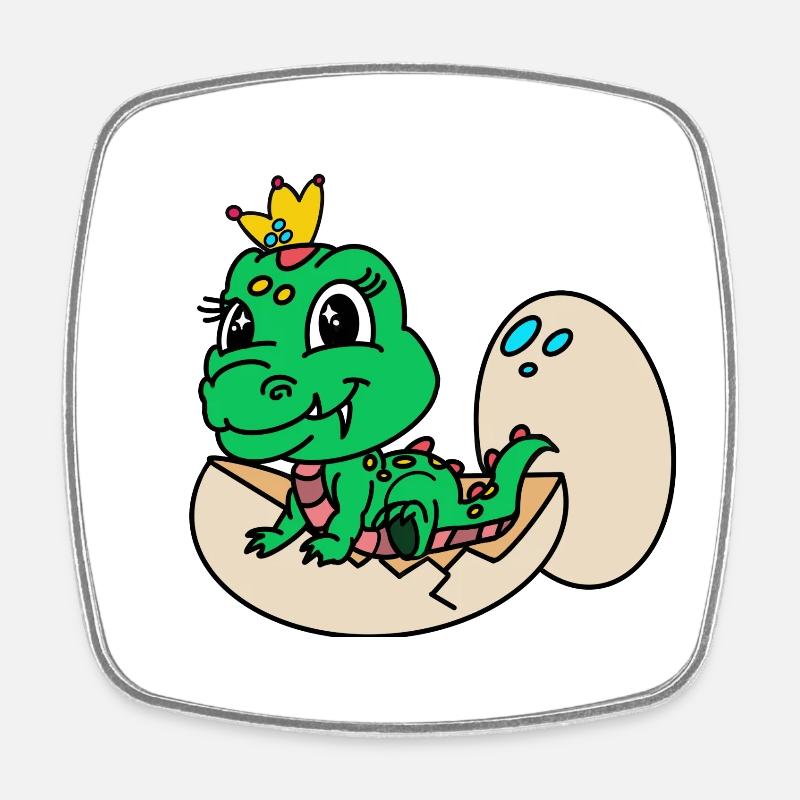 Drache mit Krone aus dem Ei - Viereckiger Kühlschrankmagnet - Weiß