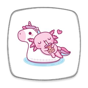 Süßer Axolotl Chilling auf Unicorn Pool Float Sommer - Viereckiger Kühlschrankmagnet - Weiß - Vorne