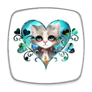 Cute fluffy little cat - Square fridge magnet - white - Front