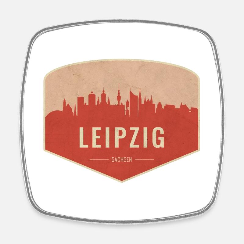 Leipzig Skyline Abzeichen Vintage - Viereckiger Kühlschrankmagnet - Weiß