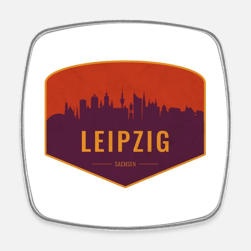 Leipzig Skyline Shield - Viereckiger Kühlschrankmagnet - Weiß