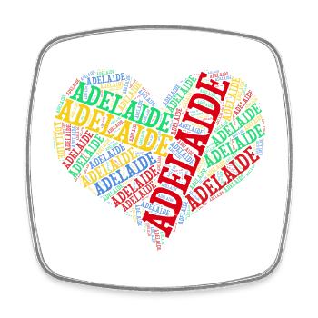 Adelaide T-Shirt Herz T-Shirt Wortwolke - Viereckiger Kühlschrankmagnet - Weiß - Vorne