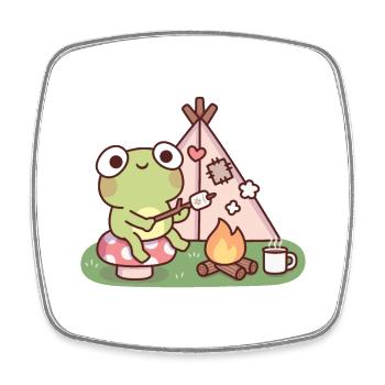 Niedlicher Frosch röstet Marshmallow am Lagerfeuer - Viereckiger Kühlschrankmagnet - Weiß - Vorne