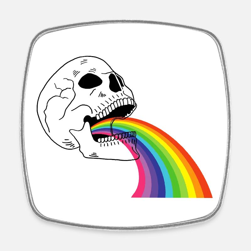 Regenbogen-Totenkopf - Viereckiger Kühlschrankmagnet - Weiß