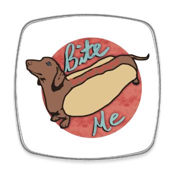 Dachshund Hot Dog Cartoon Design - Square fridge magnet - white - Front