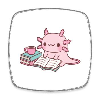 Mignon Axolotl lisant un livre avec une tasse de café - Magnet carré - blanc - Devant