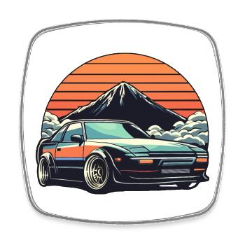 JDM-Auto Japanische Retro-Autorenn-Drift-Legende - Viereckiger Kühlschrankmagnet - Weiß - Vorne