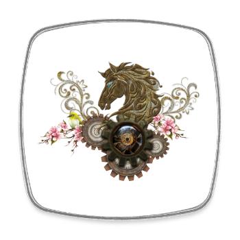 Dieses einzigartige Steampunk-Pferd mit Blumen - Viereckiger Kühlschrankmagnet - Weiß - Vorne