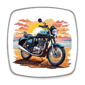 Vintage Motorcycle Sunset Retro Bike Design - Square fridge magnet - white - Front
