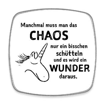 lustiger Spruch witzige Sprüche Chaos schütteln  - Viereckiger Kühlschrankmagnet - Weiß - Vorne