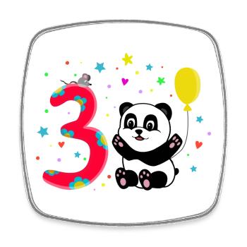 Troisième anniversaire 3ème année Panda mignon cadeau - Magnet carré - blanc - Devant