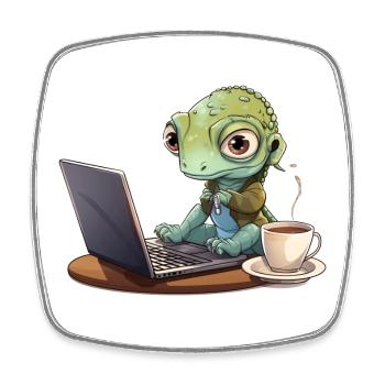 Gecko Home Office Kaffee Laptop Lustig Shirt - Viereckiger Kühlschrankmagnet - Weiß - Vorne