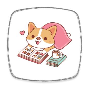 Cute Corgi Loves Reading Manga - Square fridge magnet - white - Front