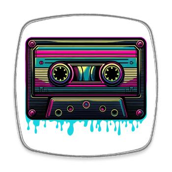 Retro Neon Music Cassette Vintage Sound - Square fridge magnet - white - Front