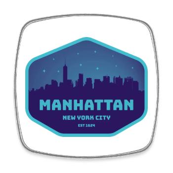 Manhattan Skyline Badge Blau Turquoise - Viereckiger Kühlschrankmagnet - Weiß - Vorne