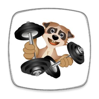 Bodybuilder Erdmännchen mit Hanteln beim Training - Viereckiger Kühlschrankmagnet - Weiß - Vorne