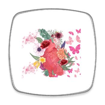 Cœur fleurs et papillons - Magnet carré - blanc - Devant