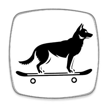 Dog Shepherd Skateboard Skateboarder - Square fridge magnet - white - Front