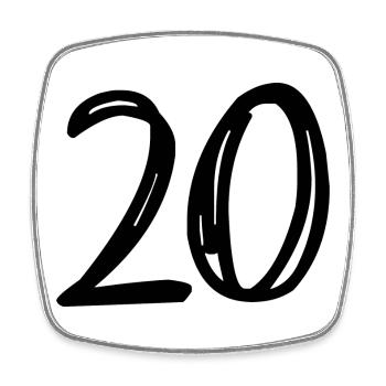 20. 20 ANS. 20e ANNIVERSAIRE. ANNIVERSAIRE 20 ANS. - Magnet carré - blanc - Devant