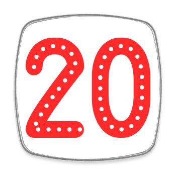 20. 20 ANS. 20e ANNIVERSAIRE. ANNIVERSAIRE 20 ANS. - Magnet carré - blanc - Devant