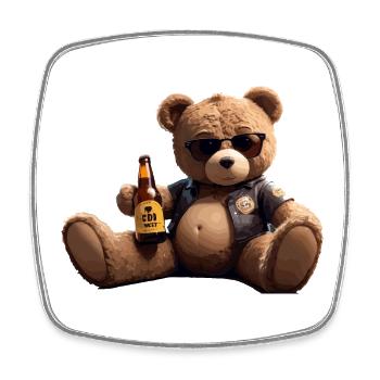 Biker Teddybär mit Bier - Viereckiger Kühlschrankmagnet - Weiß - Vorne