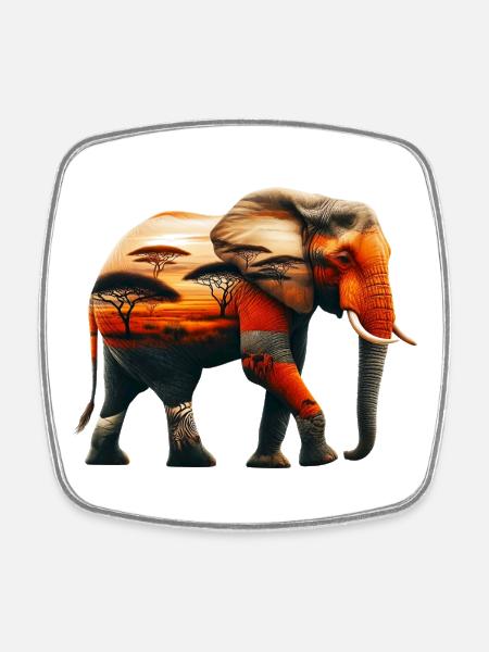 Elefant - Viereckiger Kühlschrankmagnet - Weiß