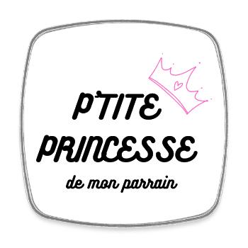Couronne rose dessinée sur fond noir - Magnet carré - blanc - Devant