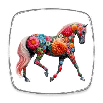 Pferd mit Blumen geschmückt - Viereckiger Kühlschrankmagnet - Weiß - Vorne
