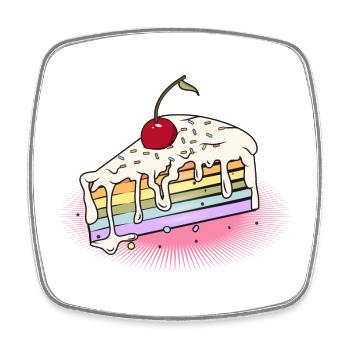 Morceau de gâteau arc-en-ciel avec cerise dans le style bande dessinée - Magnet carré - blanc - Devant
