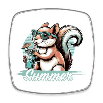 Niedliches Cartoon-Eichhörnchen genießt den Sommer - Viereckiger Kühlschrankmagnet - Weiß - Vorne