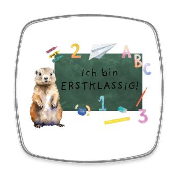 Schulanfang Murmeltier - Viereckiger Kühlschrankmagnet - Weiß - Vorne