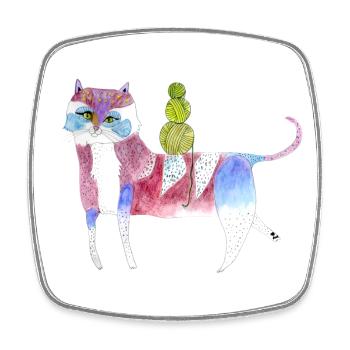 Chat funky - Magnet carré - blanc - Devant