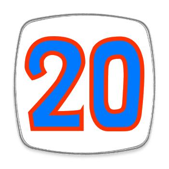 20. 20 ANS. 20e ANNIVERSAIRE. ANNIVERSAIRE 20 ANS. - Magnet carré - blanc - Devant