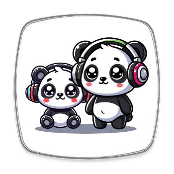 niedliches Panda Kopfhörer Motiv - Viereckiger Kühlschrankmagnet - Weiß - Vorne