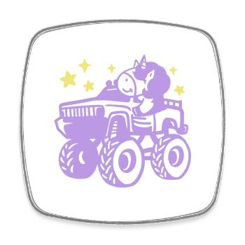 Einhorn im Monstertruck - Viereckiger Kühlschrankmagnet - Weiß - Vorne