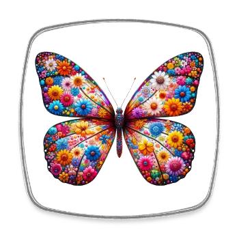 Schmetterling mit Blumen verziert - Viereckiger Kühlschrankmagnet - Weiß - Vorne