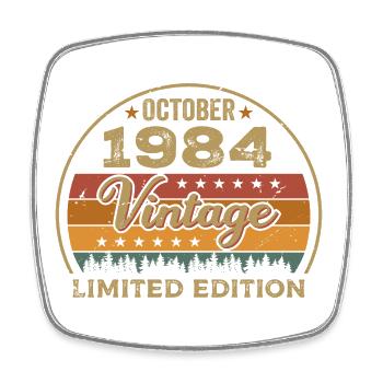 Vintage October 1984 Birthday Gift - 1984 - Square fridge magnet - white - Front