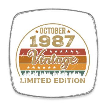 Vintage October 1987 Birthday Gift - 1987 - Square fridge magnet - white - Front