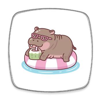 Cute Hippo Chilling On Pool Float Drinking Coconut - Square fridge magnet - white - Front