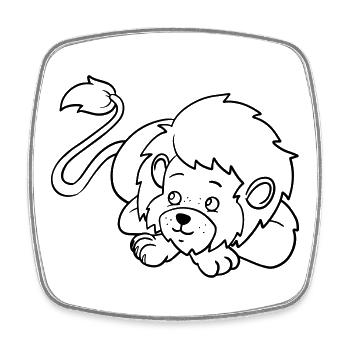 Lion Kawaii coloring page hand-illustrated - Square fridge magnet - white - Front
