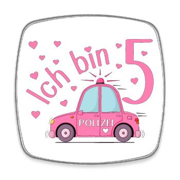 Voiture de police J’ai 5 ans Anniversaire Rose - Magnet carré - blanc - Devant