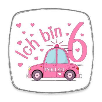 Voiture de police J’ai 6 ans Anniversaire Rose - Magnet carré - blanc - Devant