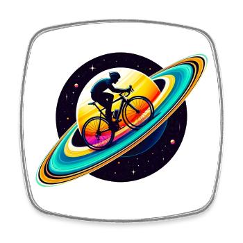 Radfahrer auf dem Saturn - Viereckiger Kühlschrankmagnet - Weiß - Vorne