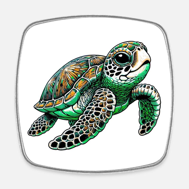 Schildkröte - Viereckiger Kühlschrankmagnet - Weiß