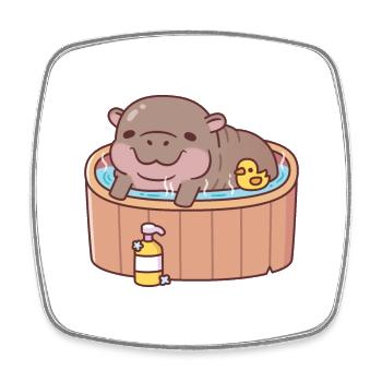 Hippopotame pygmée mignon et canard se relaxant dans un bain chaud - Magnet carré - blanc - Devant