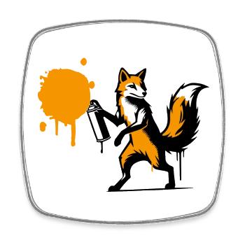 Graffiti-Fuchs im kreativen Stencil-Stil - Viereckiger Kühlschrankmagnet - Weiß - Vorne