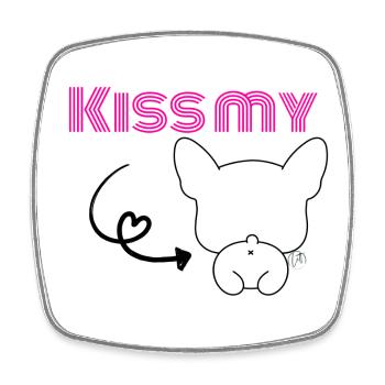 Kiss my Bulldog - Französischer Frechdachs - Viereckiger Kühlschrankmagnet - Weiß - Vorne