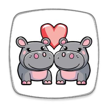 Hippopotamus Couple Heart - Square fridge magnet - white - Front